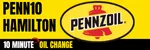 Yellow Pennzoil logo with text '10 Minute Oil Change' on black background.